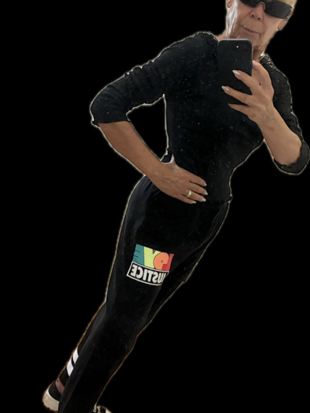 Justice Girls Black Fleece Jogger Sweatpants LOVE Graphic Reflective Stripe, XL